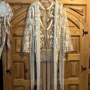 Free People Lace Crochet Cream Shawl